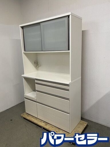 シギヤマ キッチンボード 幅120 ソフトクローズ スライドテーブル ハイグロス ホワイト 木目 レンジ台 中古家具 店頭引取歓迎 R10552