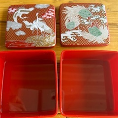 昭和　未使用 和風　漆器 重箱 黒地 赤花模様　3セットの画像