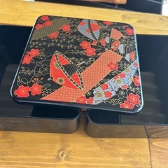 昭和　未使用 和風　漆器 重箱 黒地 赤花模様　3セットの画像