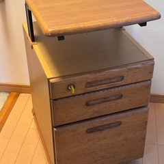 学習机ワゴン 3段 キャスター付き 鍵付き 木製の画像