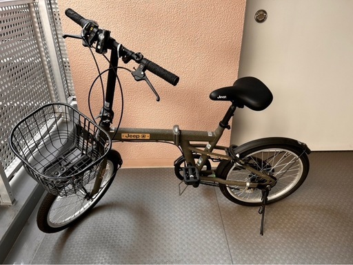 ジープ折り畳み自転車カゴ付き20インチ カーキ (リサイクルブルジョネ 