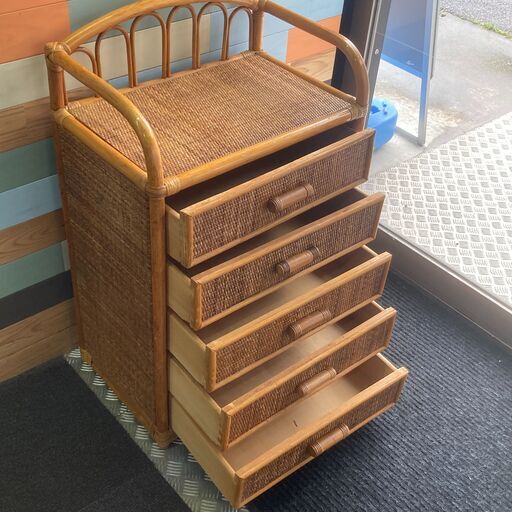 店頭引き渡し 中古 ラタン製 5段チェスト 籐家具 収納 タンス