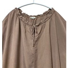 studio CLIP リヨセル100% フリルブラウス チュニック 半袖 ブラウン Ｍの画像