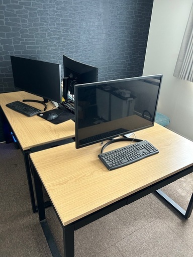 PCデスク（木目調×ブラック脚）