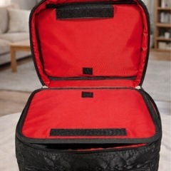 メイクボックス ブラック キルティング大容量 鏡・ポーチ付き バニティケースの画像