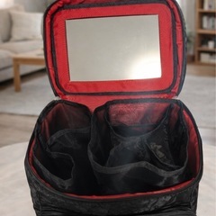 メイクボックス ブラック キルティング大容量 鏡・ポーチ付き バニティケースの画像