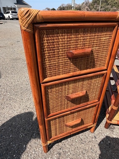 【美品】ラタン（籐）家具 3点セット チェスト2台＋棚1台 昭和レトロ アジアン家具 