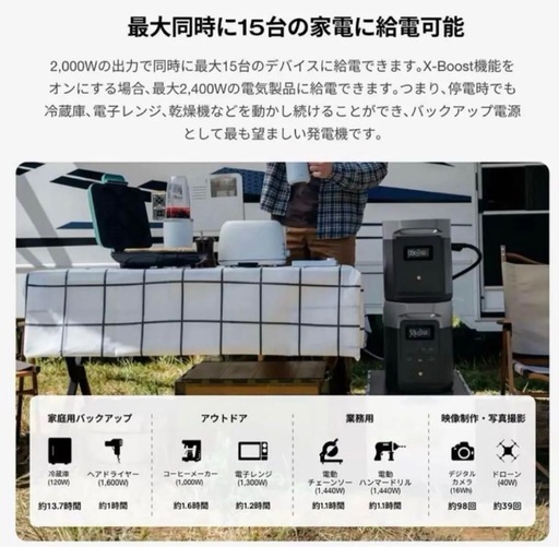 令和8年3月購入　エコフロー　デルタ2 マックス　ポータブル電源 大容量　ポタ電　Eco Flow 2048Wh
