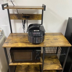 レンジラック キッチンラック レンジ台 コンセント付き 収納棚あり ヴィンテージ調の画像