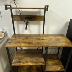 レンジラック キッチンラック レンジ台 コンセント付き 収納棚あり ヴィンテージ調の画像