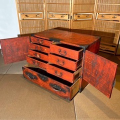 船箪笥　桐箪笥　漆塗り　時代箪笥 引出し収納 和家具 アンティーク 伝統工芸の画像