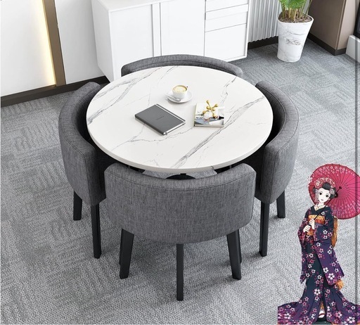 【未使用】北欧ライト だいにんくテーブルセット 4人 高級ラウンドダイニングテーブルと椅子の組み合 食卓テーブルセット 直径 80cm