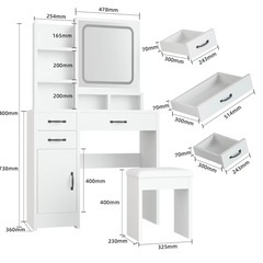 LEDミラー付きドレッサー（スツール付き） 3ヶ月のみ使用の画像
