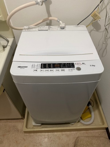 ハイセンス 洗濯機 5.5kg 1-2人用 スリム 最短10分洗濯 シャワー水流 激流洗浄 予約機能 風乾燥 部屋干し 多彩コース 簡単操作 真下排水 一人暮らし HW-K55E