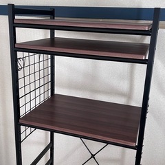 冷蔵庫ラック／レンジラック ブラック×木目 解体可能 引き取り限定（船橋市）の画像