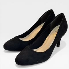 【新品】Vivian 新品 黒 パンプス L 24.5 美脚 8cmヒール シンプルの画像