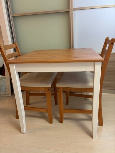 解体なし現状まま渡し 【大阪府守口市にて引取限定】IKEA LERHAMN ダイニングテーブル椅子2脚