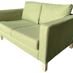 【美品】北欧風 2人掛けソファ（ライトグリーン）木製脚・コンパクトで一人暮らしにも最適！の画像