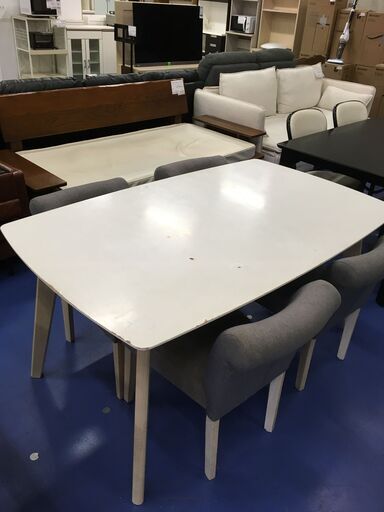★リユースのサカイ横浜南店★YM2012  ダイニングセット４人用 ホワイト/グレー W150×D90×H71 クリーニング済み
