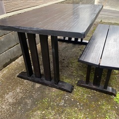 木製 ダイニングテーブル ベンチ椅子 セット ダークブラウン 和風 本格家具 中古の画像