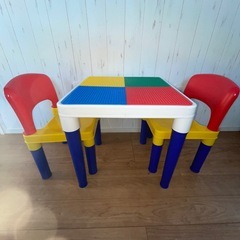 キッズ　テーブル　チェア　レゴ　3点セットの画像