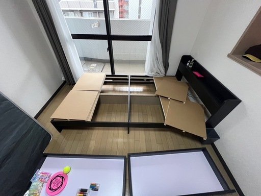 ビックスリー セミダブルベッド 収納付きベッドフレーム 引き出し付き 棚付き コンセント付き 木製 ブラック セミダブル ポケットコイ