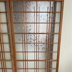 【現地取引限定】戸車付き木製引き戸 すりガラス 2枚セット　レトロ　ヴィンテージの画像