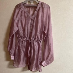 ピンク レース シアーシャツ ウエストマーク 細見えの画像