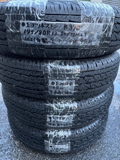 ❶中古ブリヂストン　Ｋ３７０　１４５／８０Ｒ１２ＬＴ　軽バン用サマータイヤ４本セット