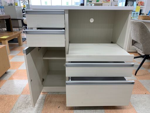 ＼家具＊家電のお店／【ｼﾞｬﾝｸﾞﾙｼﾞｬﾝｸﾞﾙ石川金沢店】レンジボード　WH/木目調　 W(幅)89.5×D(奥行き)42×H(高さ)93cm