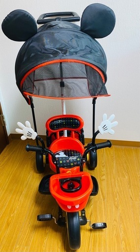 【美品、室内使用のみ】子供 三輪車 手押し棒つき ides ミッキー三輪車
