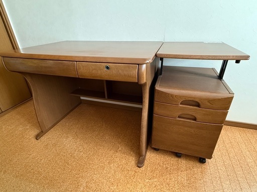 光製作所 学習机 2セット 天然木 サンデスク ワゴン付き【引き取り限定】