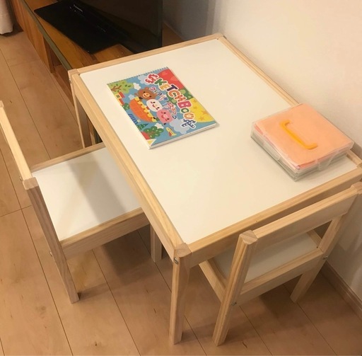 LÄTT レット 子ども用テーブル チェア2脚付, ホワイト