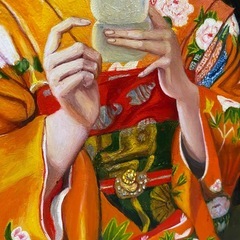 M0402803 油絵 油彩画 舞妓身繕 舞妓 額付き 模写 絵画 肉筆サイン 美術品 中古品 現状品の画像
