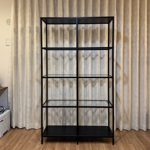 シェルフ　棚　VITTSJÖ ヴィットショー シェルフユニット、ブラックブラウン/ガラス、 100x175 cm