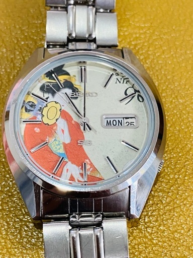 時計　SEIKO 5ACTUS  セイコー浮世絵文字盤　上村松園　鼓の音　自動巻