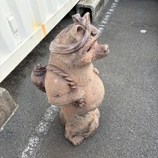 信楽焼風 狸 たぬき 置物 大型 陶器 縁起物 傘 徳利 開運 商売繁盛　レア