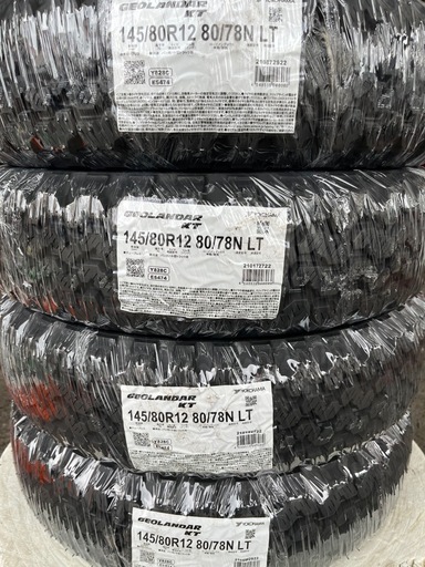 値上がり前に！145/80R12 80/78NヨコハマタイヤGEOLANDAR KT Y828C新品4本26年製 作業代、消費税、廃タイヤ代全て込み26400円！
