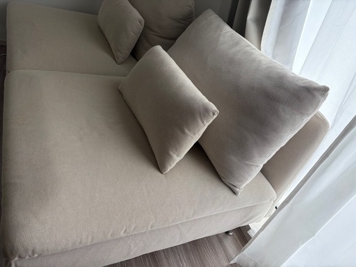 【IKEA ソーデルハムン】ベージュ ソファ／クッション付き／美品