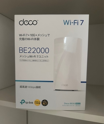ほぼ新品　ティーピーリンクジャパン 究極WiFi7 AIメッシュ 11520+8640+1376Mbps BE22000 DECO BE85 1P