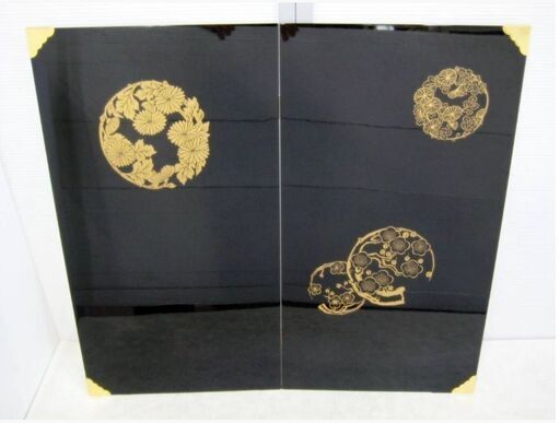節句人形用 特製御屏風 黒塗 金彩 花丸流水 高さ75cm 幅82cm 大型 雛人形 五月人形 飾り 伝統工芸品 25号サイズ　外箱付　きれい 1180ZS
