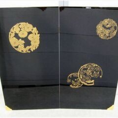 節句人形用 特製御屏風 黒塗 金彩 花丸流水 高さ75cm 幅82cm 大型 雛人形 五月人形 飾り 伝統工芸品 25号サイズ　外箱付　きれい 1180ZSの画像