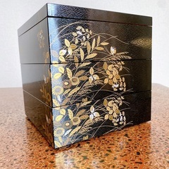 【美品】重箱 三段 黒 赤 金蒔絵 漆器 3個セット お正月 お花見の画像
