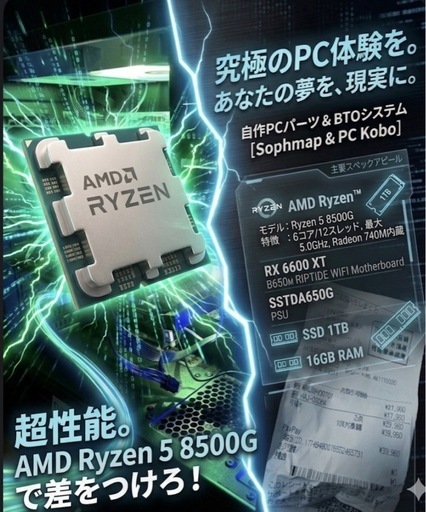 【ホワイトゲーミングPCフルセット販売‼️】第8世代　Ryzen 5 SSD1TB