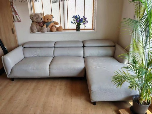 【美品・本革】大型カウチソファー グレー（全長240cm・L字型・中村橋駅付近引取）