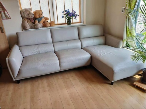 【美品・本革】大型カウチソファー グレー（全長240cm・L字型・中村橋駅付近引取）