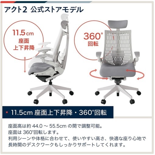 新品イトーキ　最新発売のAct2 高機能チェア　(ライトグレー)　152,000