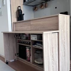 【値下げしました】ナチュラルオーク　折りたたみテーブル付きキッチンカウンターの画像