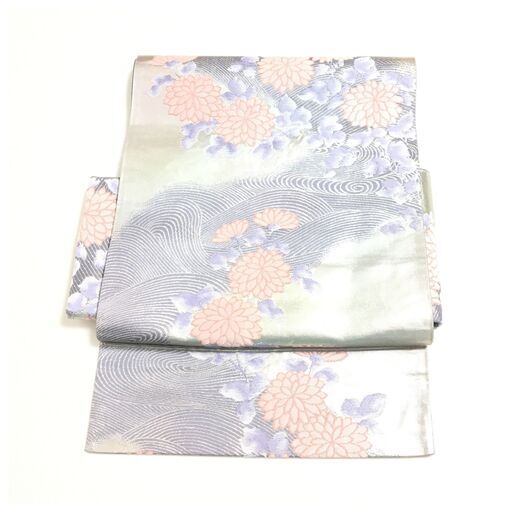 美品　正絹 二部式 作り帯 袋帯 華やぐ菊尽くしと流麗な渦紋様 藤色が魅せる洗練の和姿