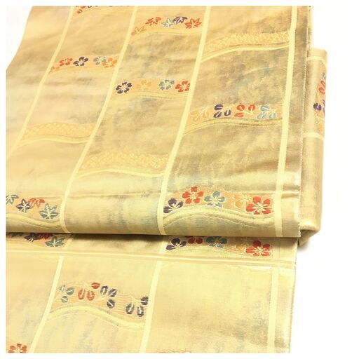 正絹 二部式 作り帯 袋帯 煌めく金地　舞う四季の草花　華やぎを愉しむ
